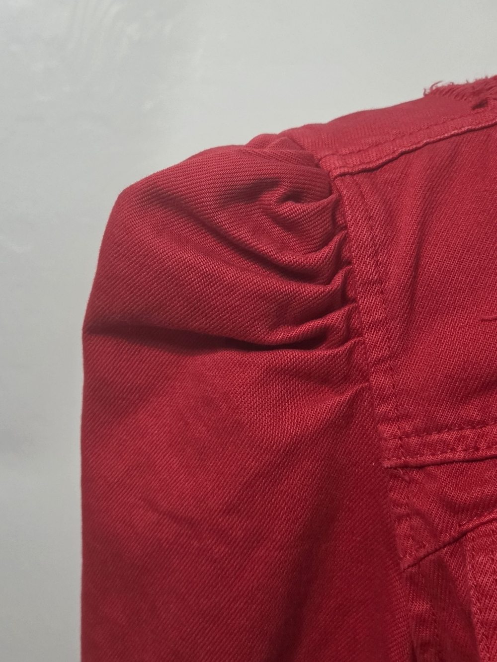 BLANKNYC Denim Jacket M Red Cropped Distressed Puff Sleeve Edgy Grunge Rocker - Picture 12 of 15